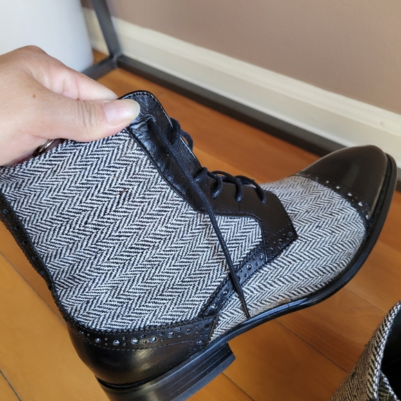 Giovanni Mens Gray Black Herringbone Lace Up Tweed Ankle Oxford Boots Size 8.5 - Picture 7 of 12